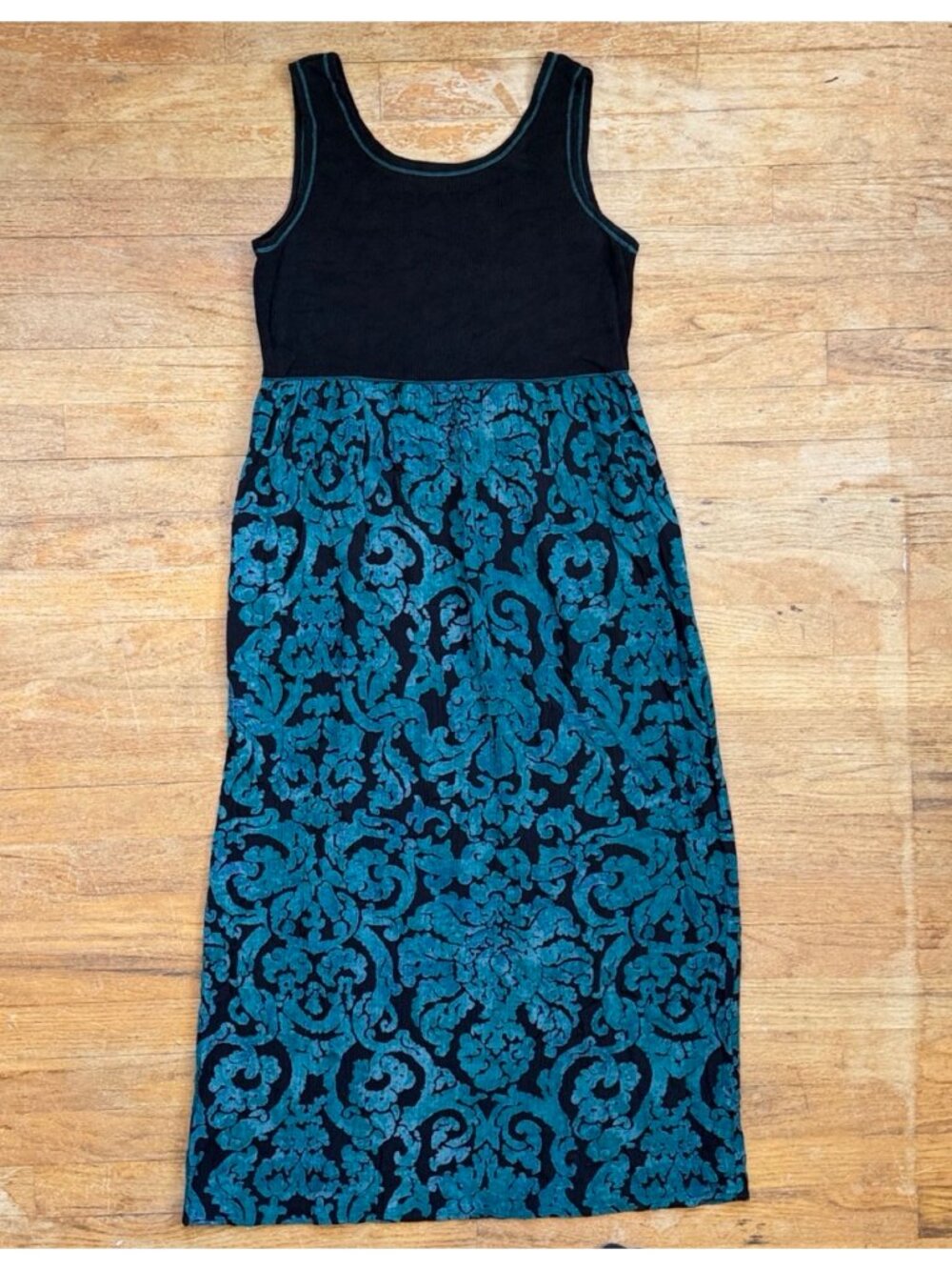 Vintage Carole Little Floral Filigree Maxi Dress Size Small 6 Knit Bodice 90s